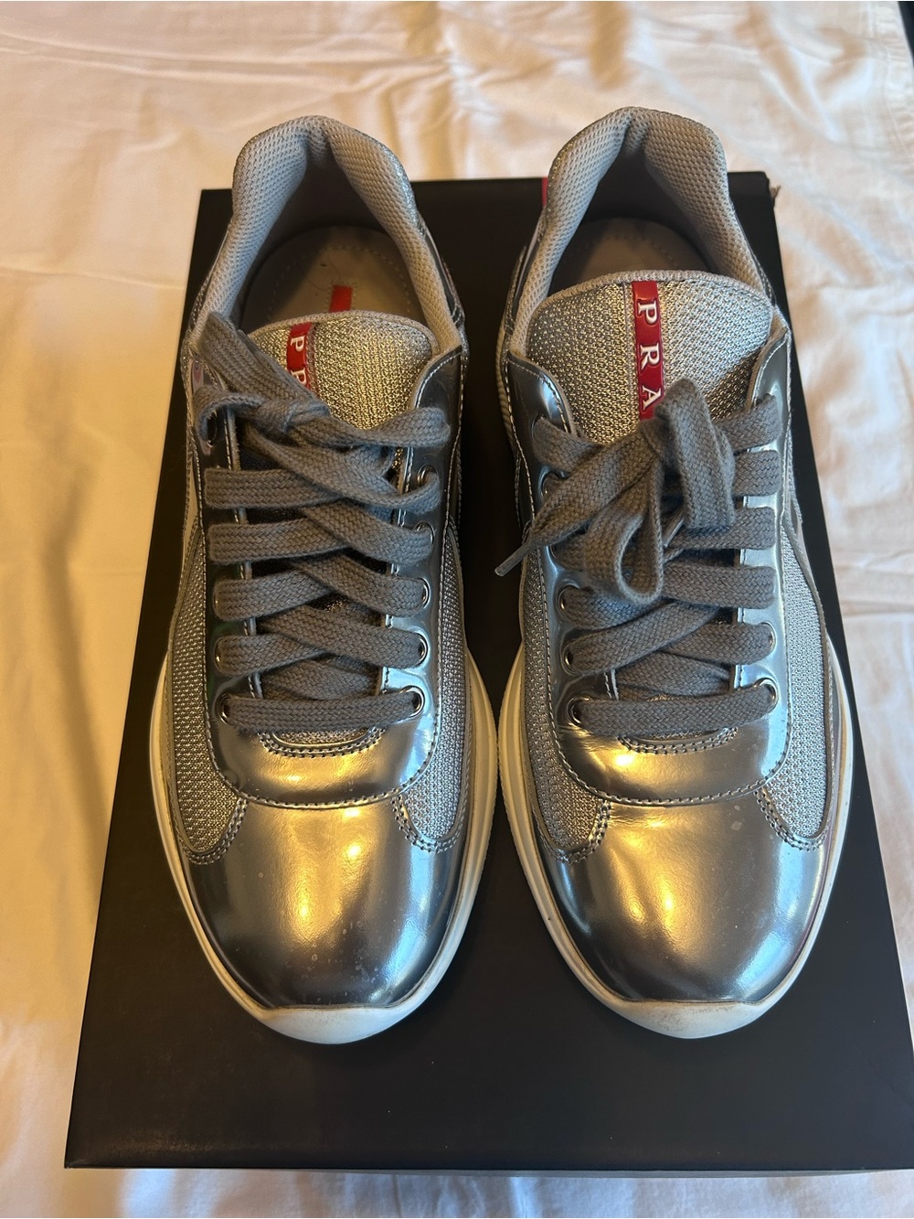 Prada Women's Metallic Gray and Light Gray Athletic Sneakers - Picture 5 of 5